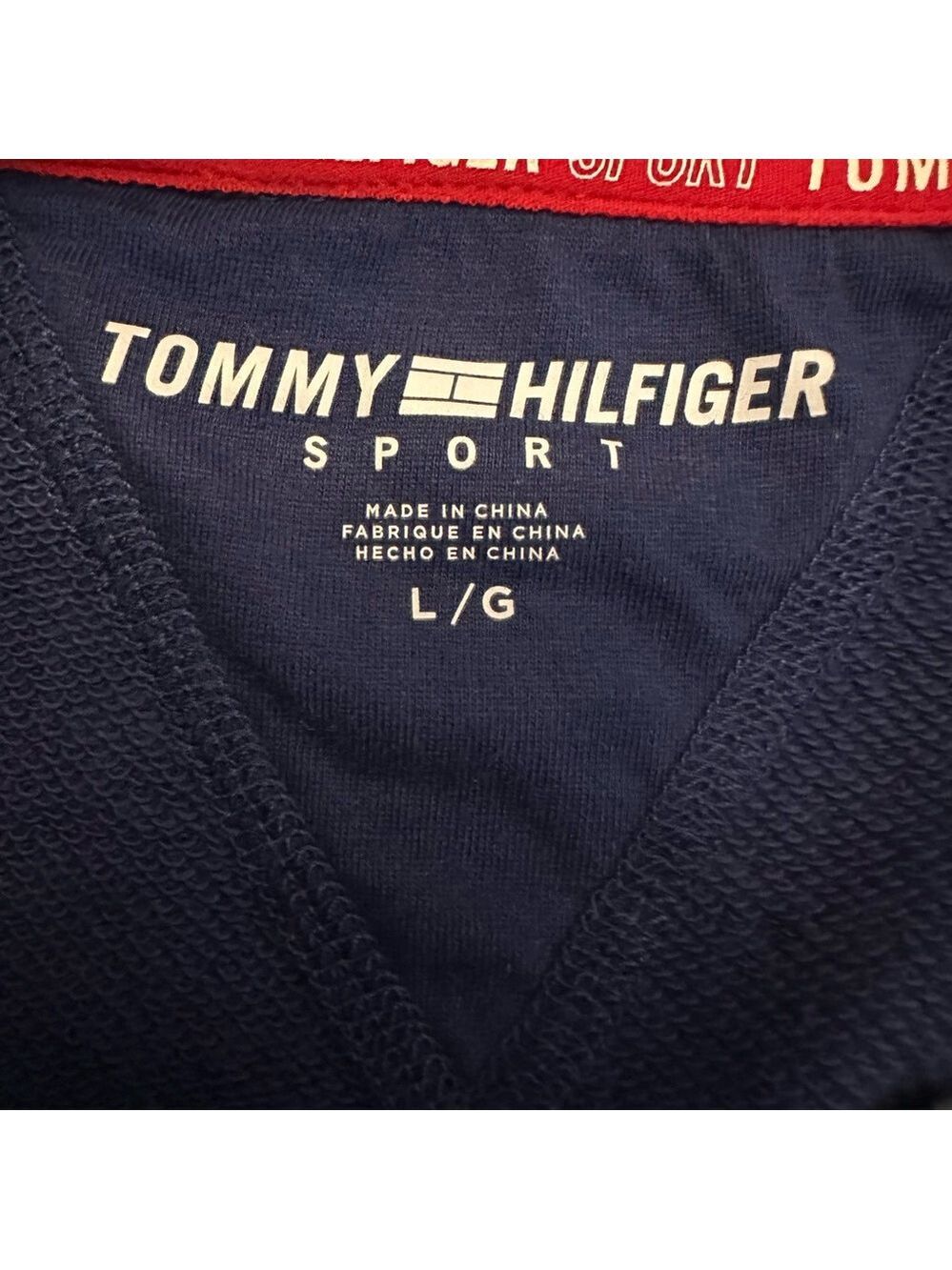 Tommy Hilfiger Sport Navy Blue Striped Logo Hooded Women’s Sweatshirt Large - Picture 3 of 7